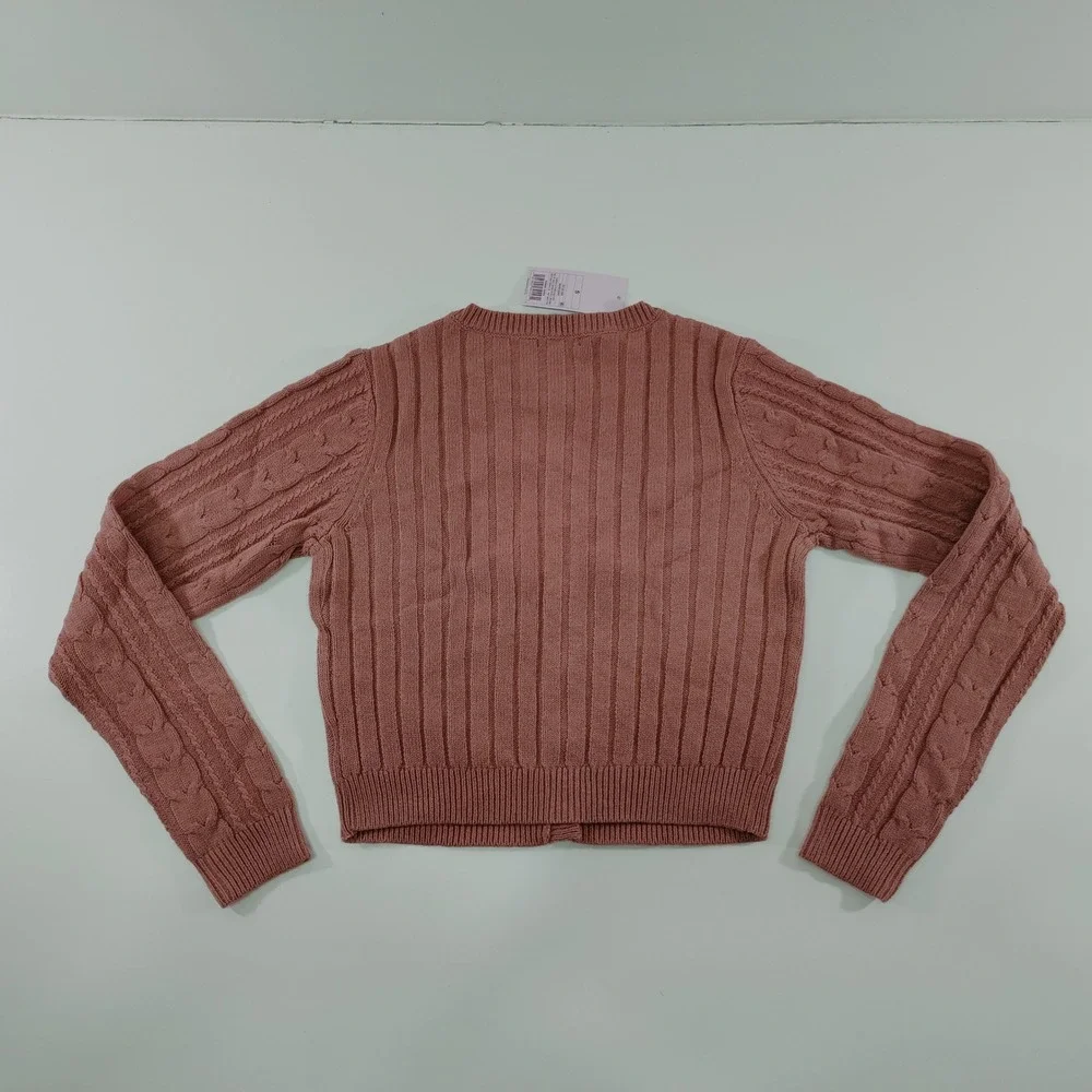 Wild Fable Womens Cropped Sweater Pink Cable‎ Knit Button UP Long Sleeve Size S